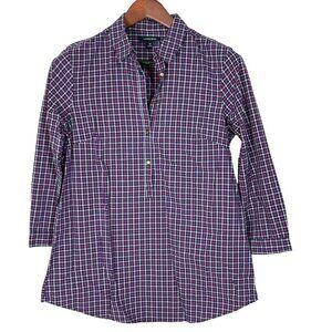 Lands End Womens Size 10 Plaid Button-Up Shirt Long Sleeve 100% Cotton